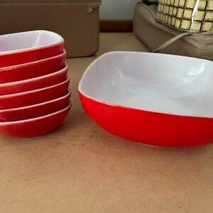 Pyrex Red and White Bowl Set